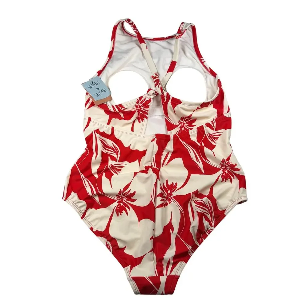 Shade & Shore Swimsuit Women's Size 14 Red White Medium Coverage Sewn In Cups